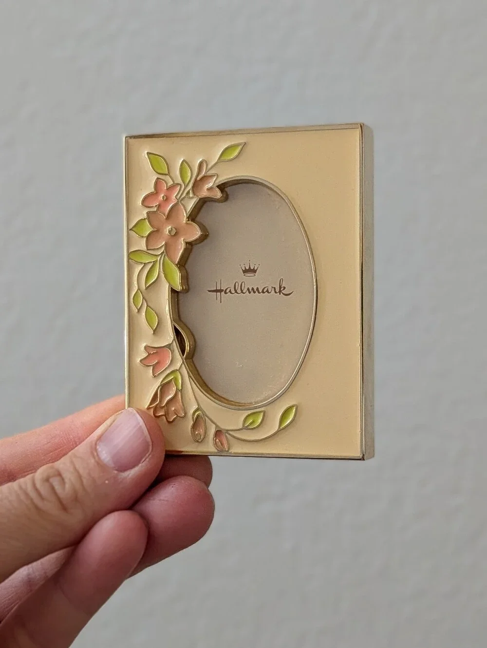 Vintage Hallmark Brass andEnamel Mini Picture Frame Floral Small 2.25x2.75
